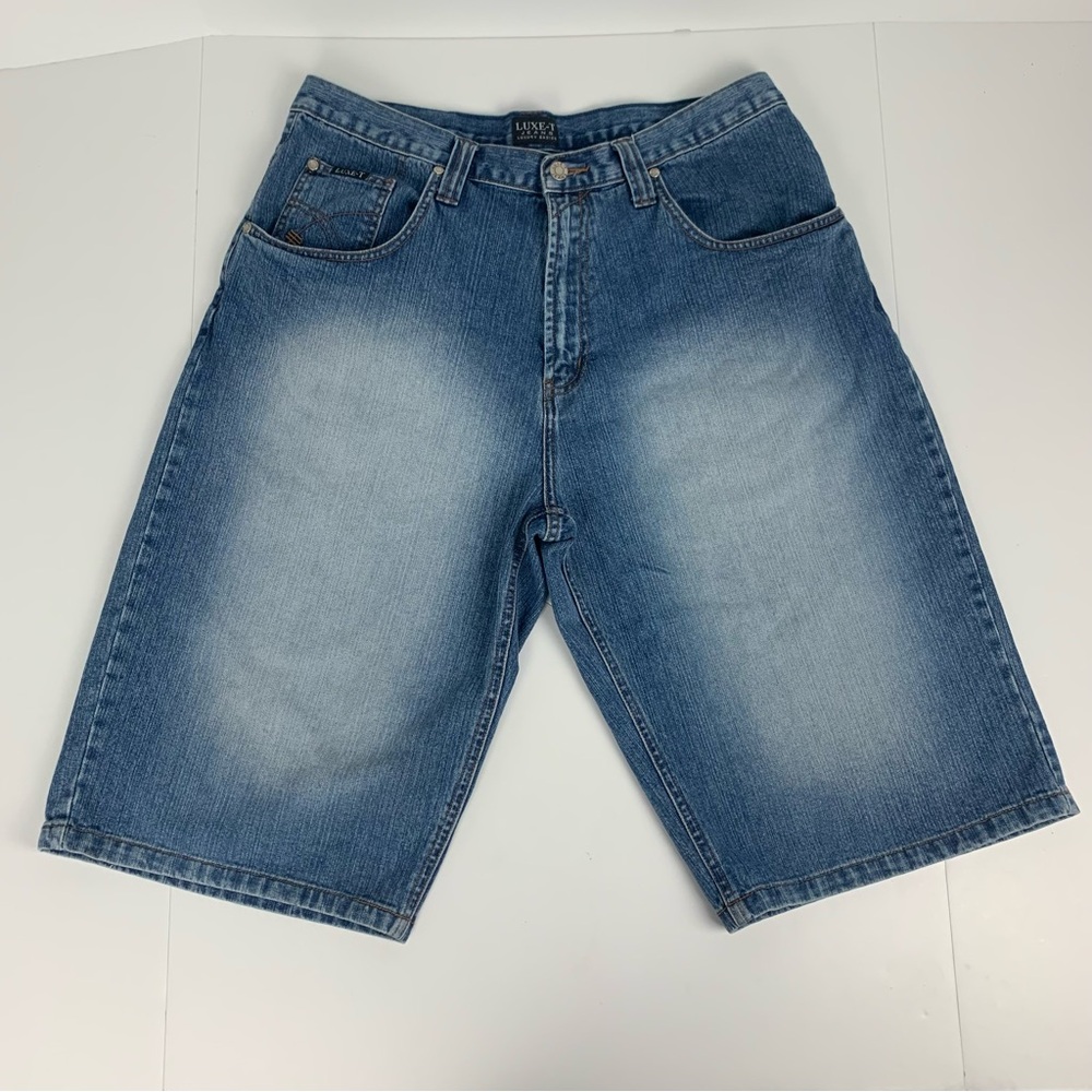 Jean Shorts LUXE-T Luxury Basics Long Baggy Hip Hop Y2k Blue Denim Jorts 36